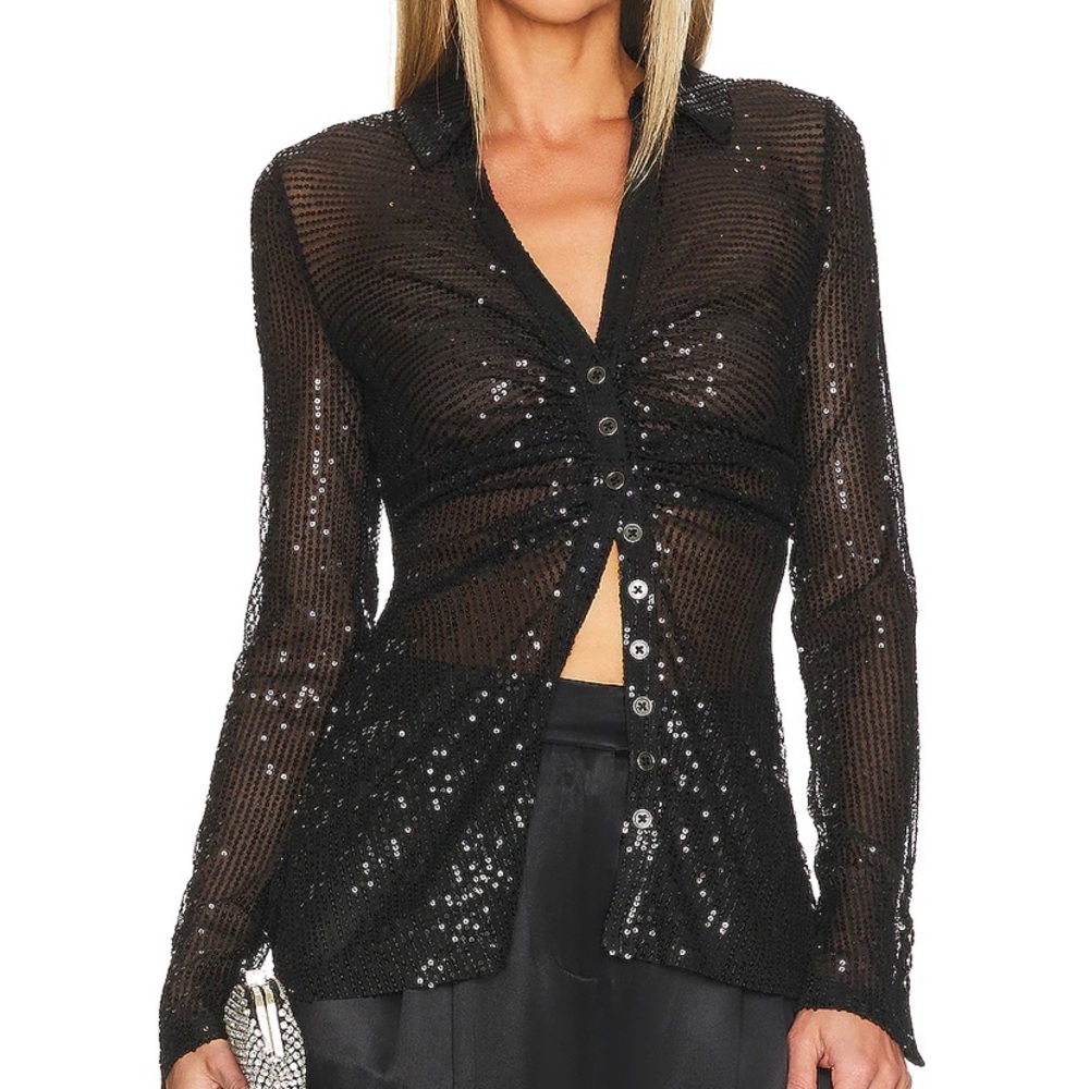 Free People Sequin Buttondown Top